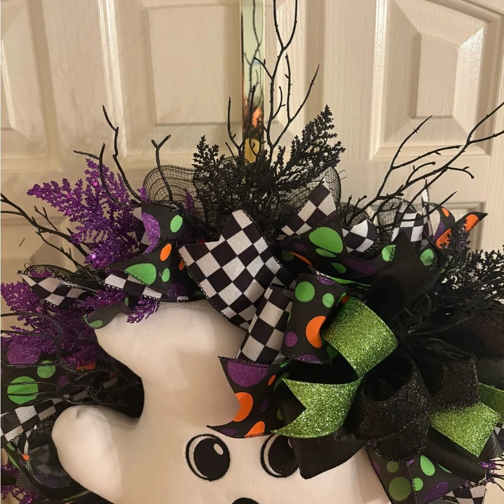 Halloween Ghost Wreath with Colorful Accents - Hand Made by my mother*